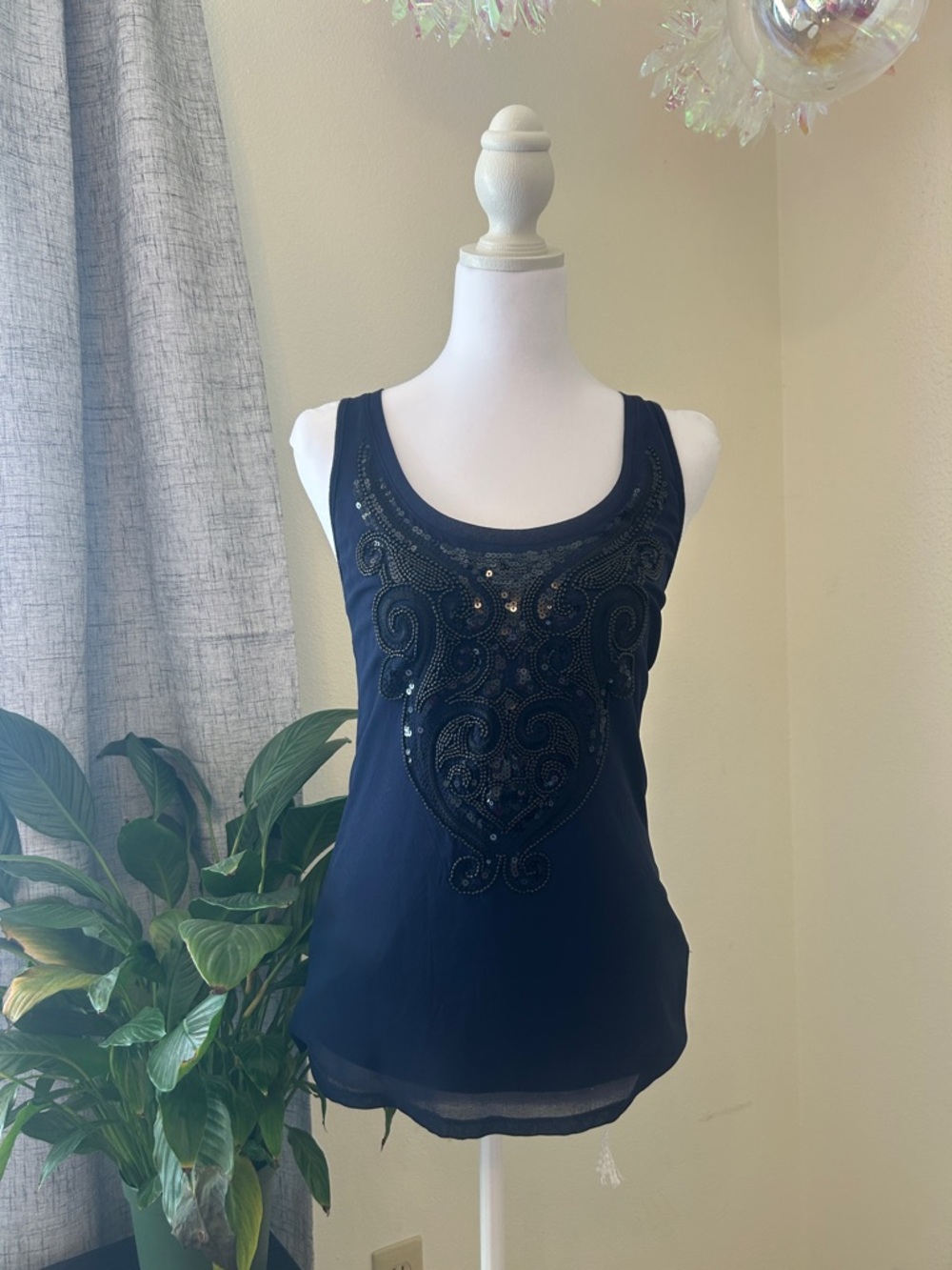 Express Navy Embellished Sleeveless Tank Top